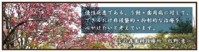 札幌市中央区の歯科・宮の森歯科診療所です。慢性疾患である、う蝕・歯周病に対して、できるだけ非侵襲的・抑制的な治療を心がけたいと考えています。